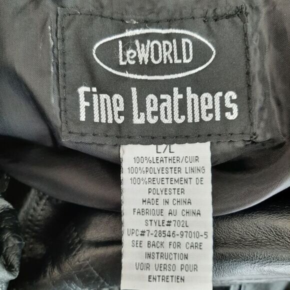 LE WORLD Vintage Genuine Leather Jacket Coat Patchwork Finish Black Sz L - Picture 14 of 14